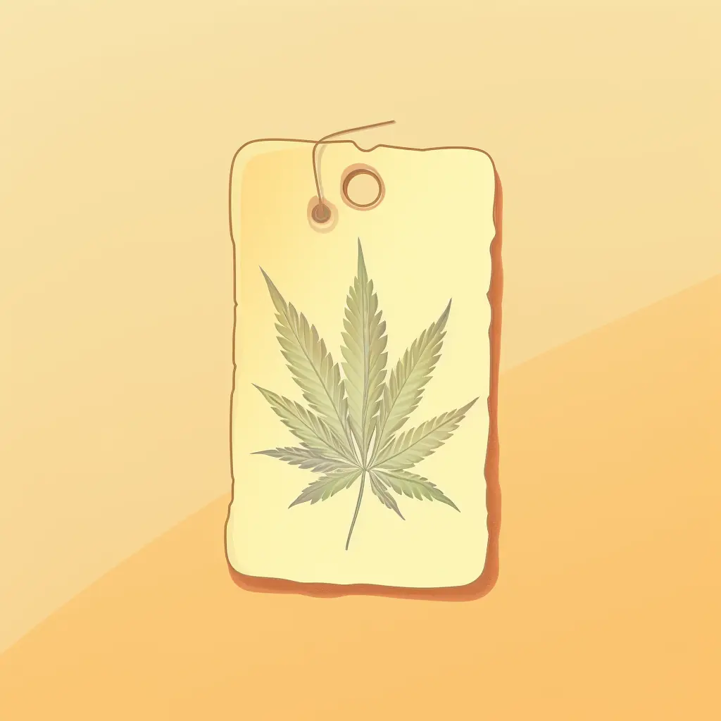 Was sagt das Preisschild neben dem Cannabisblatt in Pastellfarben über den Wert von Cannabis aus? Cannabis-Social-Clubs: Ein Marihuanablatt mit Preislabel als Markenzeichen in Herne
