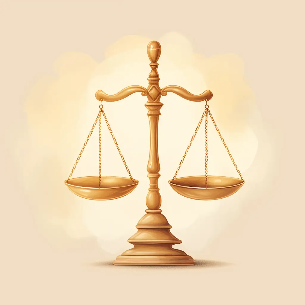 Recht in Pastellfarben: Ein originelles Symbol. Ein Symbol für die Gerechtigkeit, das einen hellen und glänzenden Hintergrund hat: Eine interessante Kunst.