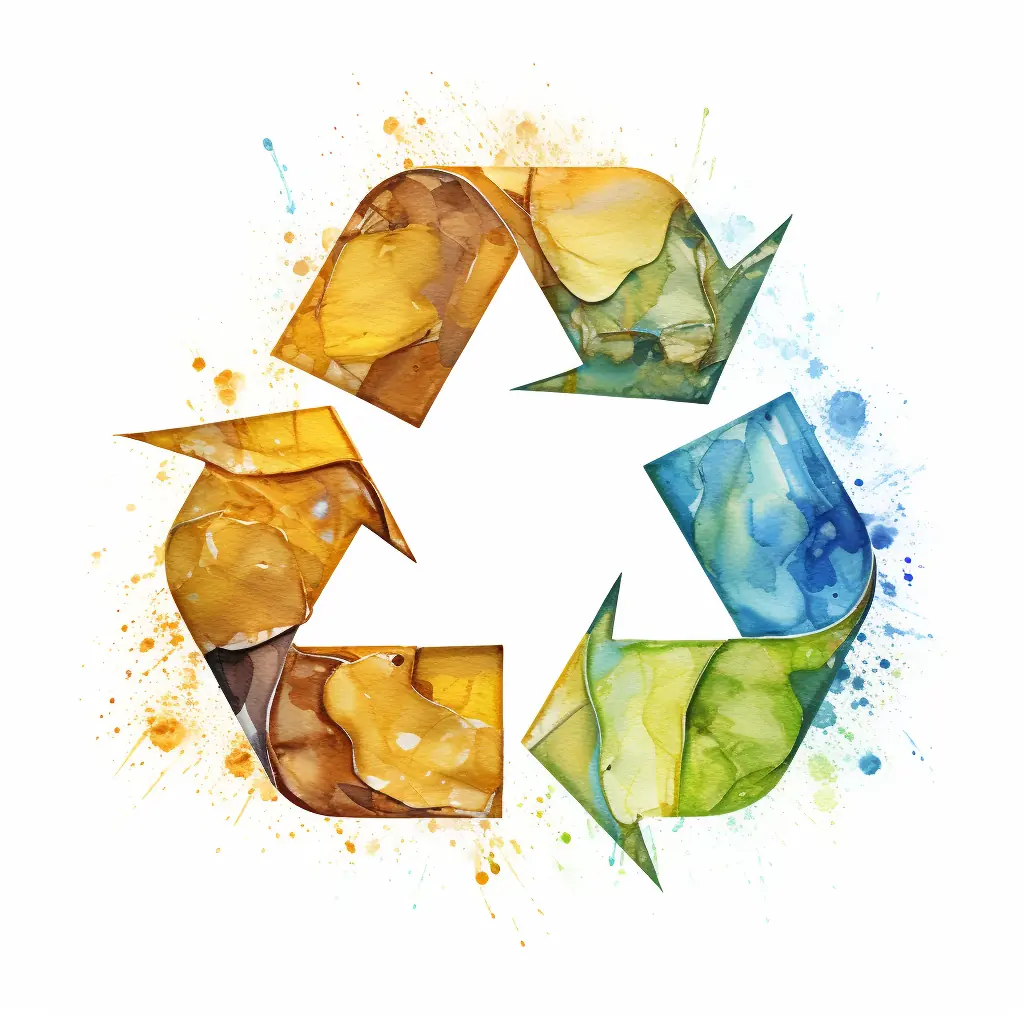 Ein sanftes Recycling-Symbol ist eine künstlerische Komposition des Umweltschutzes, die wie eine Kombination aus Realität und Malerei aussieht. Ein Recycling-Symbol steht im Kontrast zu einem beigen Hintergrund.