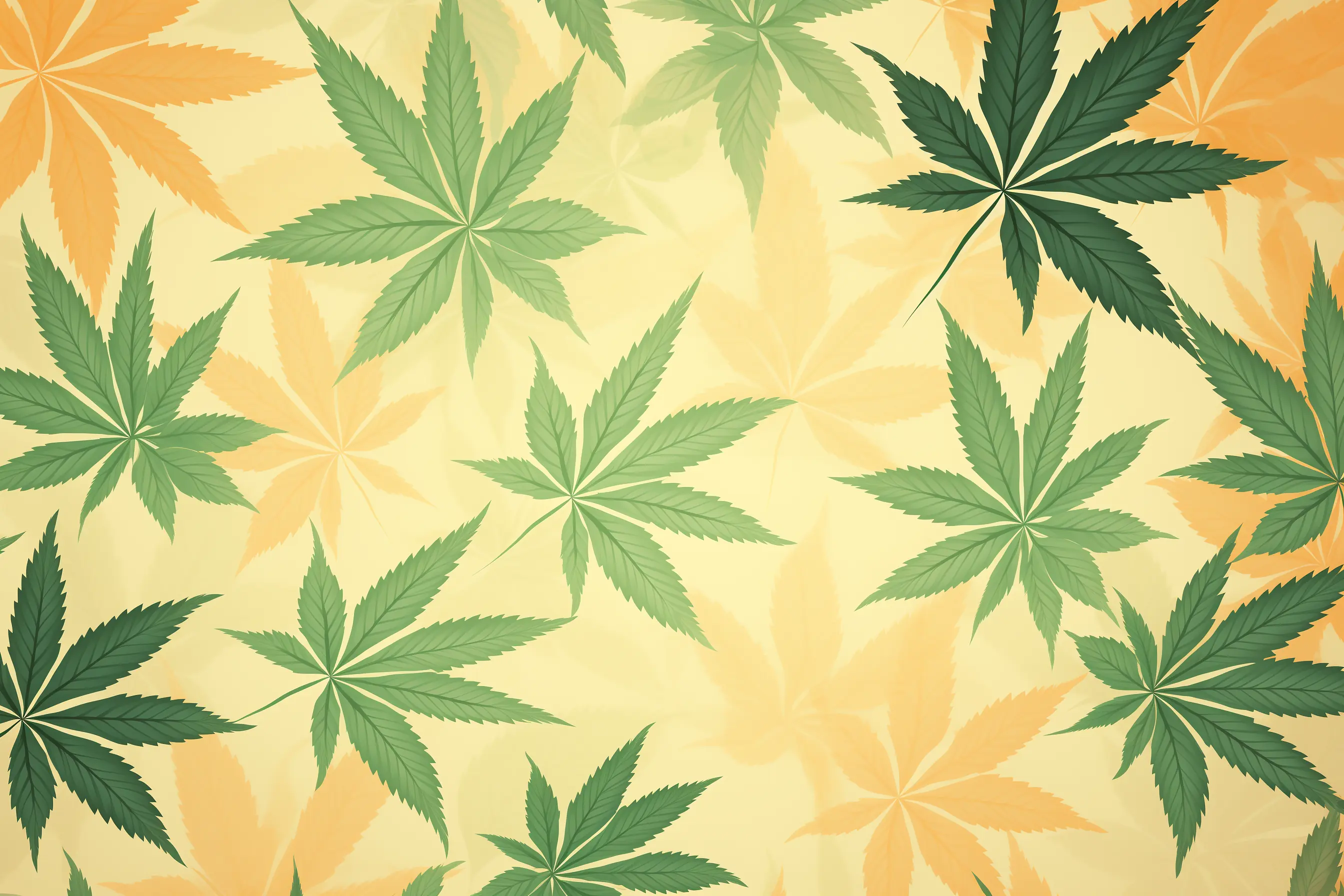 Cannabis Social Club in Herne: Komfortable Atmosphäre mit milden Cannabisblättern Eine Gestaltung von Cannabisblättern auf einem beigen Hintergrund, das für einen Cannabis Social Club in Herne geschaffen wurde.